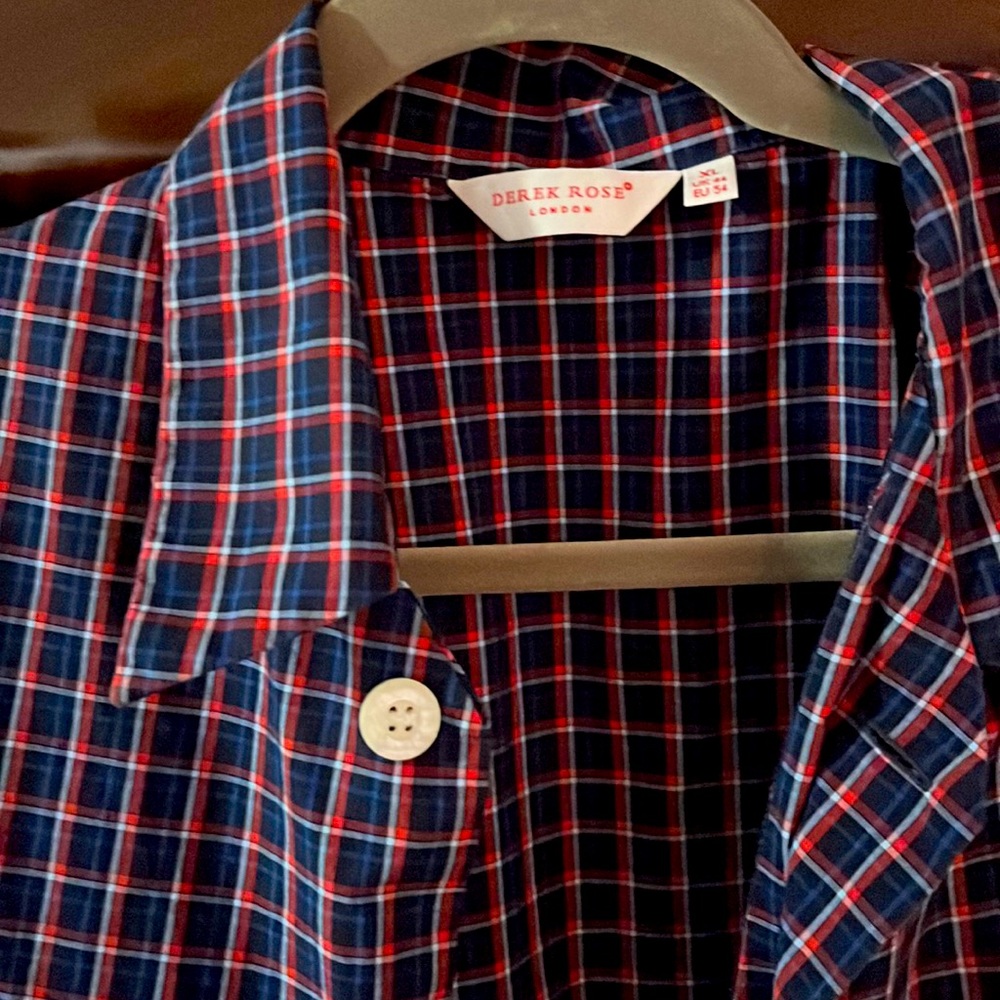 Derek Rose (London) Mens XL 100% cotton Pajamas plaid (blue)